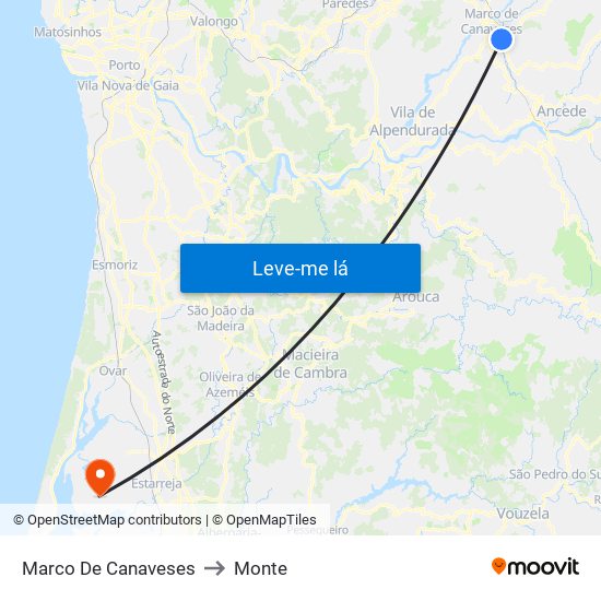 Marco De Canaveses to Monte map