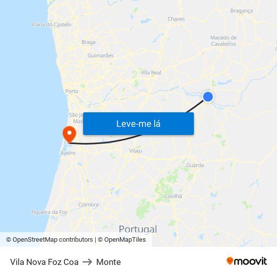 Vila Nova Foz Coa to Monte map