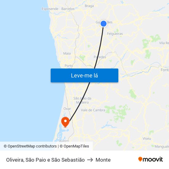 Oliveira, São Paio e São Sebastião to Monte map