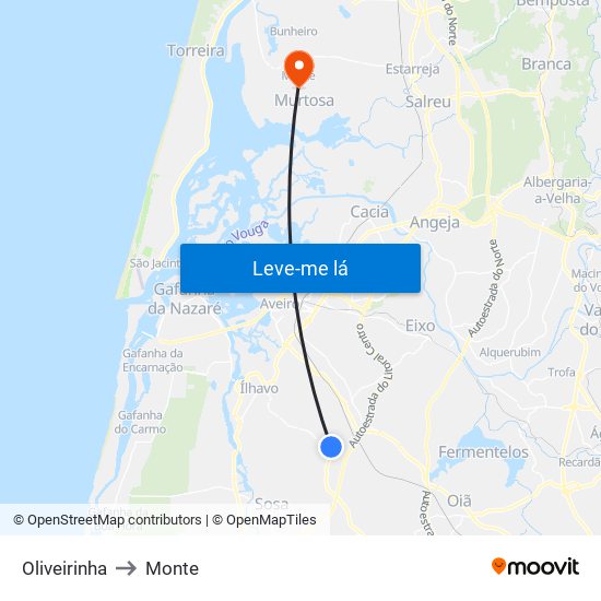 Oliveirinha to Monte map