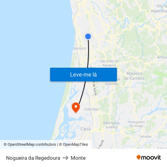 Nogueira da Regedoura to Monte map