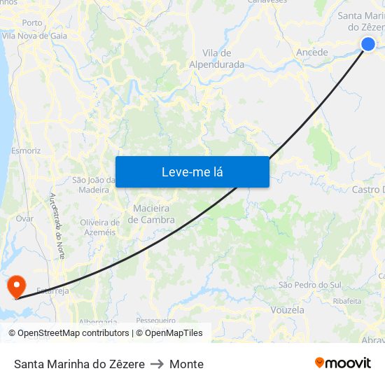 Santa Marinha do Zêzere to Monte map