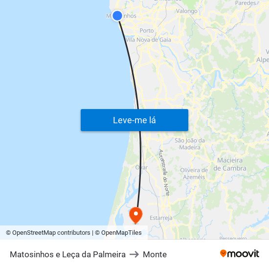 Matosinhos e Leça da Palmeira to Monte map