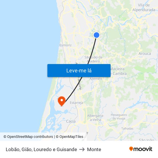 Lobão, Gião, Louredo e Guisande to Monte map