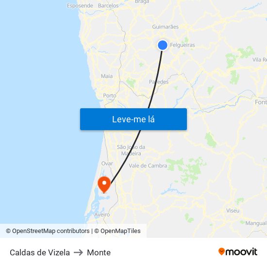 Caldas de Vizela to Monte map