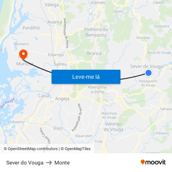 Sever do Vouga to Monte map