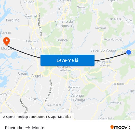 Ribeiradio to Monte map
