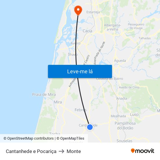 Cantanhede e Pocariça to Monte map