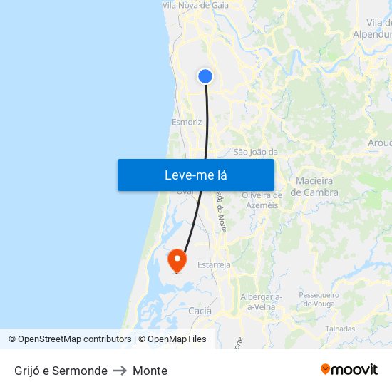Grijó e Sermonde to Monte map
