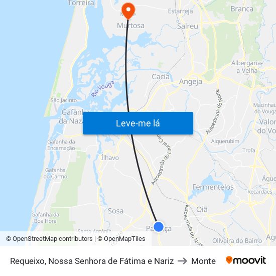 Requeixo, Nossa Senhora de Fátima e Nariz to Monte map