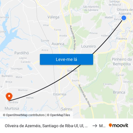 Oliveira de Azeméis, Santiago de Riba-Ul, Ul, Macinhata da Seixa e Madail to Monte map