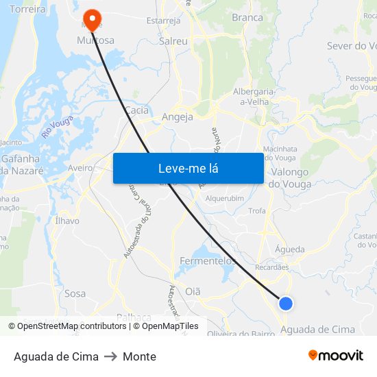 Aguada de Cima to Monte map