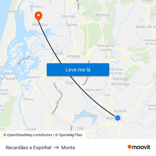 Recardães e Espinhel to Monte map