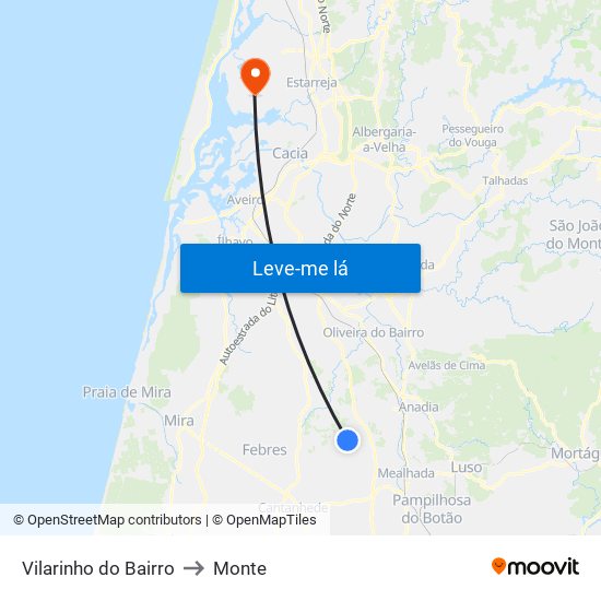 Vilarinho do Bairro to Monte map