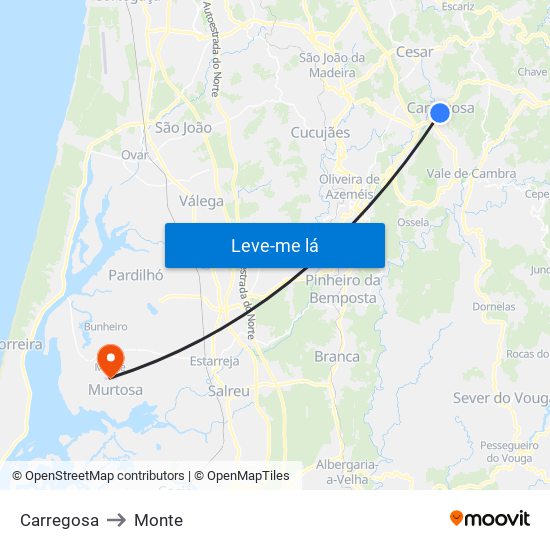 Carregosa to Monte map