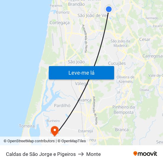 Caldas de São Jorge e Pigeiros to Monte map