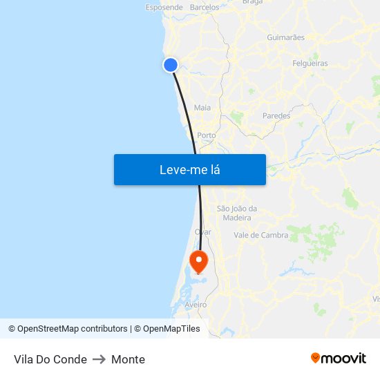 Vila Do Conde to Monte map