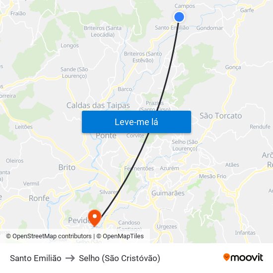 Santo Emilião to Selho (São Cristóvão) map