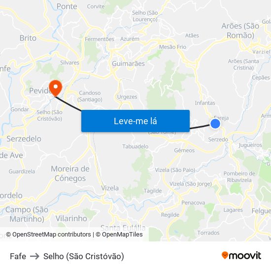Fafe to Selho (São Cristóvão) map