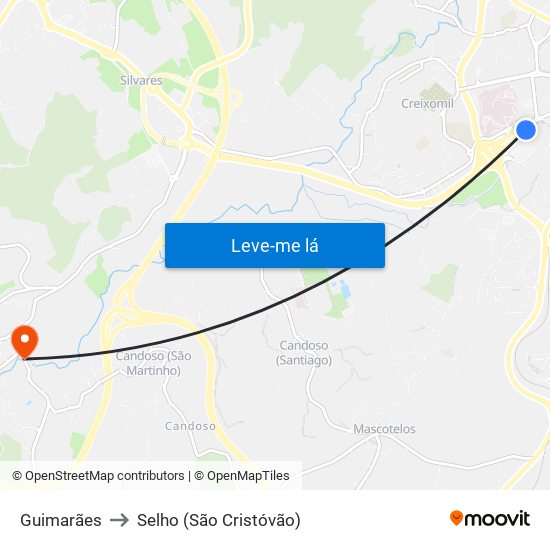 Guimarães to Selho (São Cristóvão) map