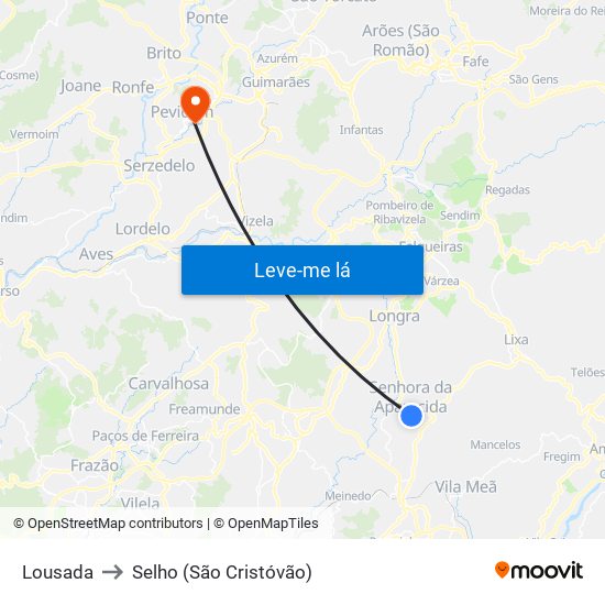 Lousada to Selho (São Cristóvão) map