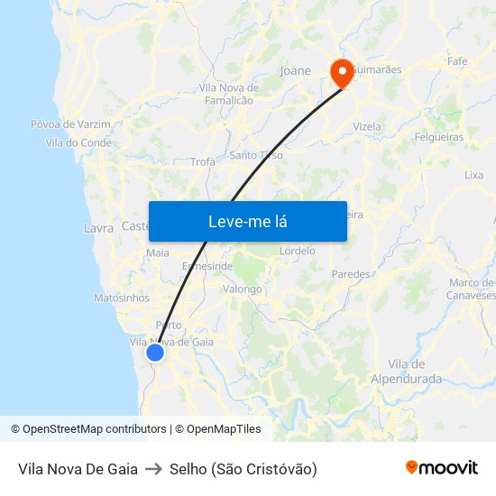 Vila Nova De Gaia to Selho (São Cristóvão) map