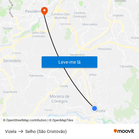 Vizela to Selho (São Cristóvão) map