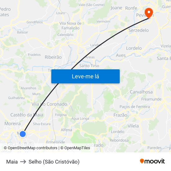 Maia to Selho (São Cristóvão) map