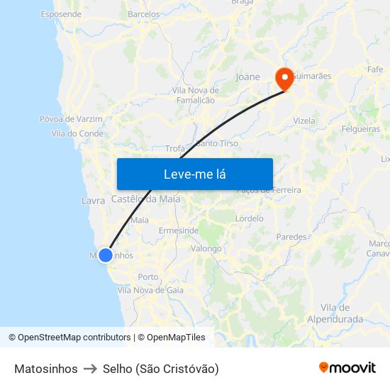 Matosinhos to Selho (São Cristóvão) map