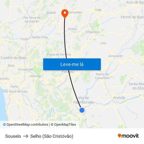 Souselo to Selho (São Cristóvão) map