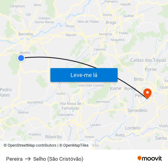 Pereira to Selho (São Cristóvão) map