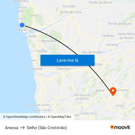Areosa to Selho (São Cristóvão) map