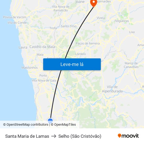 Santa Maria de Lamas to Selho (São Cristóvão) map
