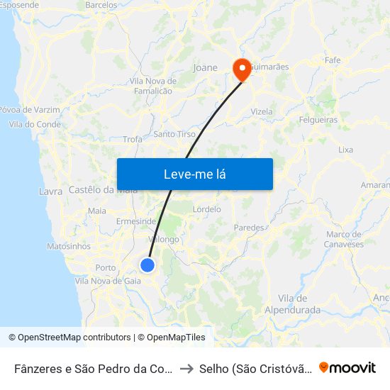 Fânzeres e São Pedro da Cova to Selho (São Cristóvão) map