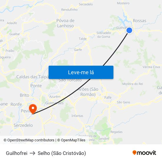 Guilhofrei to Selho (São Cristóvão) map