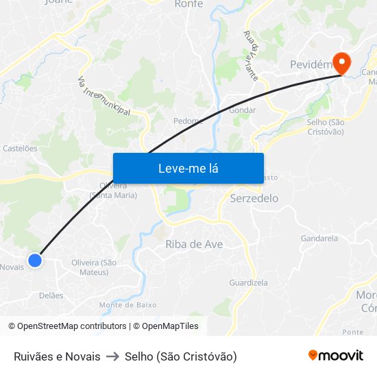 Ruivães e Novais to Selho (São Cristóvão) map