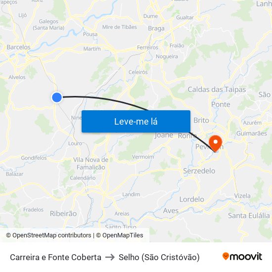 Carreira e Fonte Coberta to Selho (São Cristóvão) map