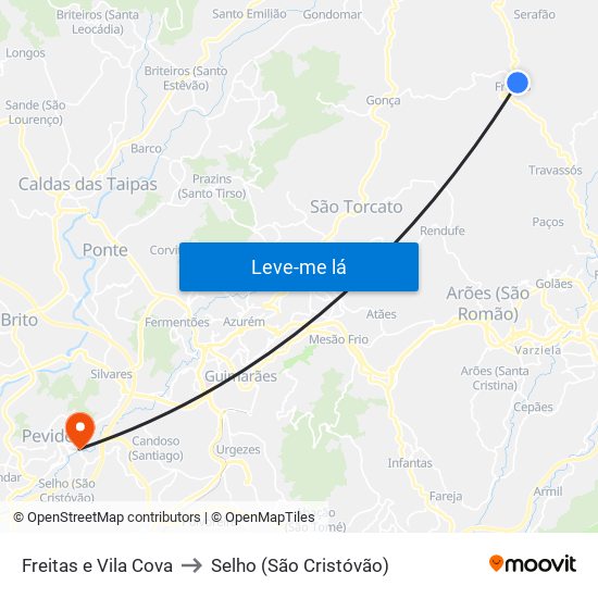 Freitas e Vila Cova to Selho (São Cristóvão) map