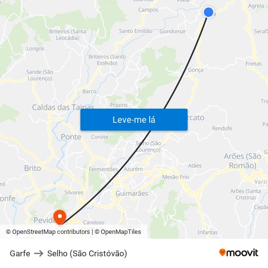 Garfe to Selho (São Cristóvão) map