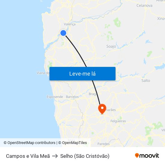 Campos e Vila Meã to Selho (São Cristóvão) map