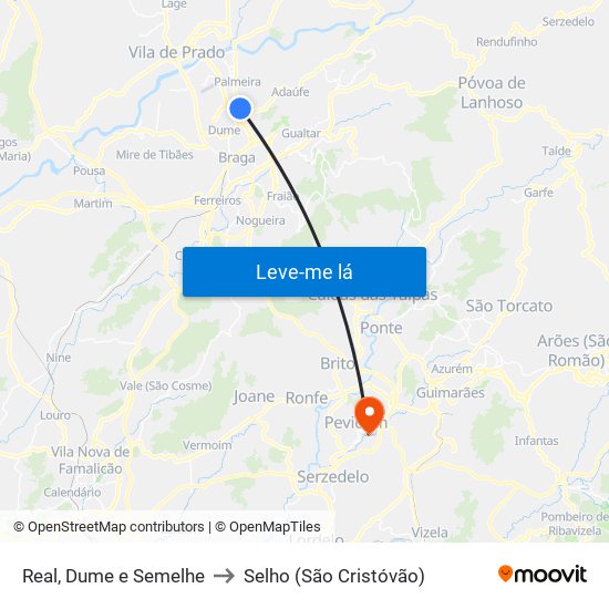 Real, Dume e Semelhe to Selho (São Cristóvão) map