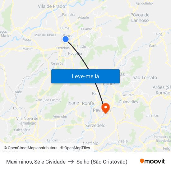 Maximinos, Sé e Cividade to Selho (São Cristóvão) map