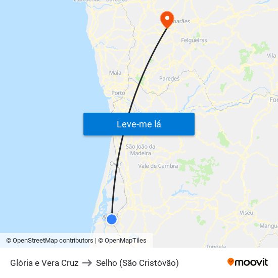 Glória e Vera Cruz to Selho (São Cristóvão) map