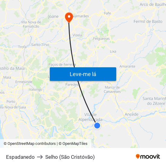 Espadanedo to Selho (São Cristóvão) map