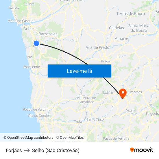 Forjães to Selho (São Cristóvão) map