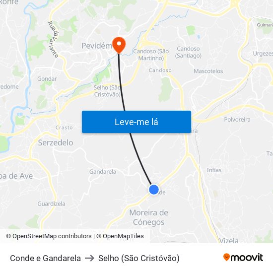 Conde e Gandarela to Selho (São Cristóvão) map