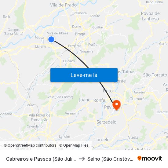 Cabreiros e Passos (São Julião) to Selho (São Cristóvão) map
