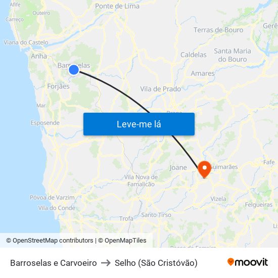 Barroselas e Carvoeiro to Selho (São Cristóvão) map