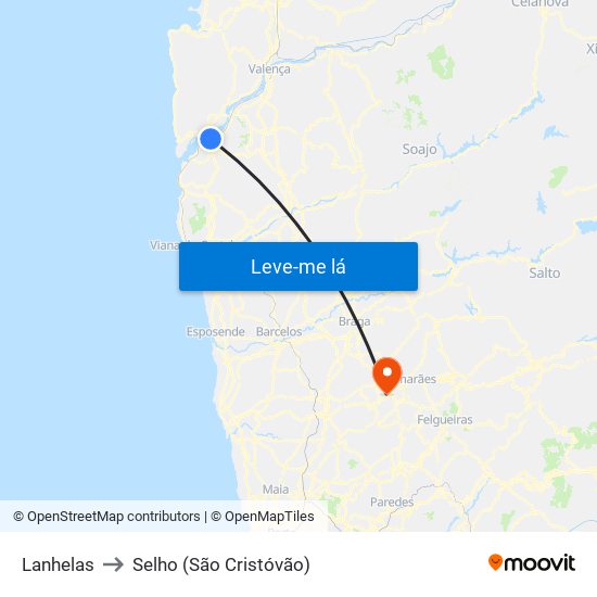 Lanhelas to Selho (São Cristóvão) map