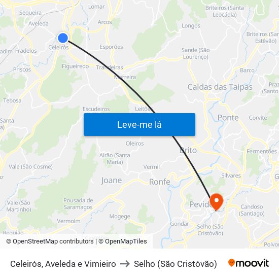 Celeirós, Aveleda e Vimieiro to Selho (São Cristóvão) map